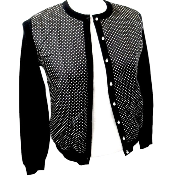 Ralph Lauren Black and White Polka Dot Womens Cardigan Pearl Button Silk Size 1X - Picture 2 of 7